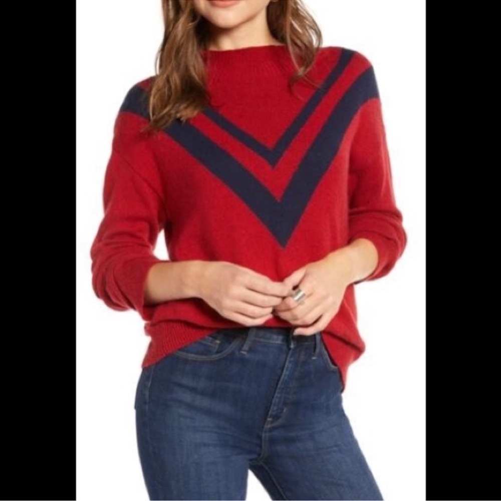 Treasure & Bond V-Stripe Funnel Neck sweater, Size Small